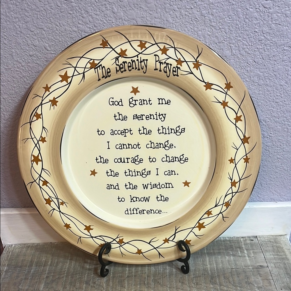 EUC Inspirational Serenity Prayer Plate with metal holder Food Safe